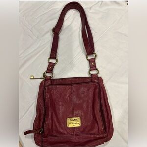 Fossil Burgundy Leather Crossbody with Gold Hardware